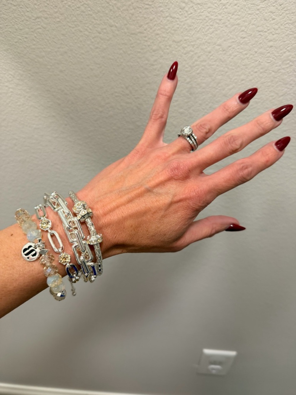 BOMB PARTY!! Silver-Tone Beaded & Chain Bracelet Stack with Champagne Beads - Picture 1 of 10
